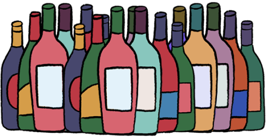 Drawing of Six Months Worth of Wines, 18 Bottles