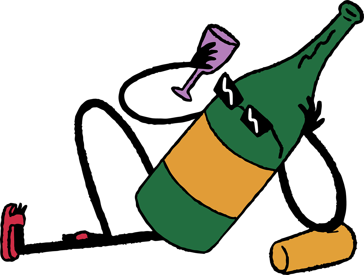 Cartoon Wine Bottle Laying Back drinking some Wine